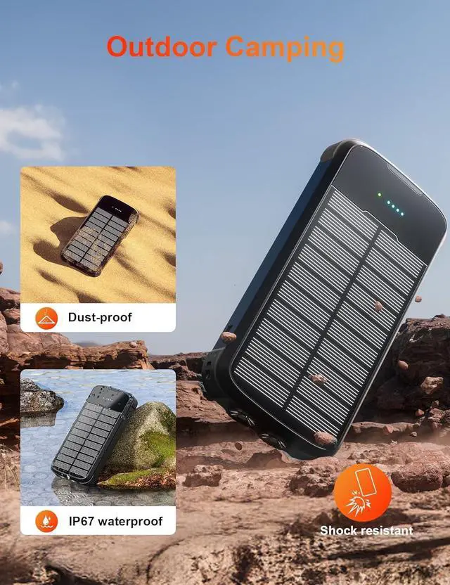 Alt view image 5 of 7 - Solar-Power-Bank-Charger 40000mAh Portable Phone Charger Built in 4 Cables with USB C in/Output PD 20W Fast Charging External Batter External Battery Pack with Dual Bright Flashlights