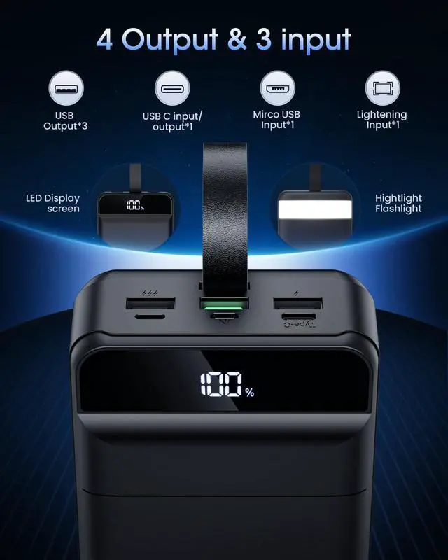Alt view image 4 of 7 - Portable Charger 60000mAh Power Bank - 22.5W Fast Charging External Battery Pack, LED Display USB C Portable Cell Phone Charger for iPhone 15/14/13 Pro, Android, Samsung Galaxy, Etc