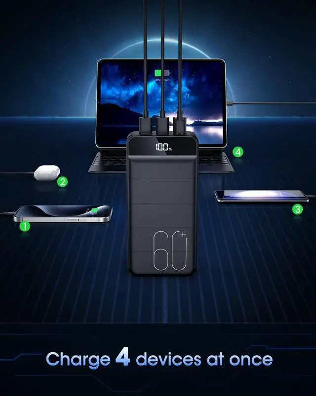 Alt view image 6 of 7 - Portable Charger 60000mAh Power Bank - 22.5W Fast Charging External Battery Pack, LED Display USB C Portable Cell Phone Charger for iPhone 15/14/13 Pro, Android, Samsung Galaxy, Etc