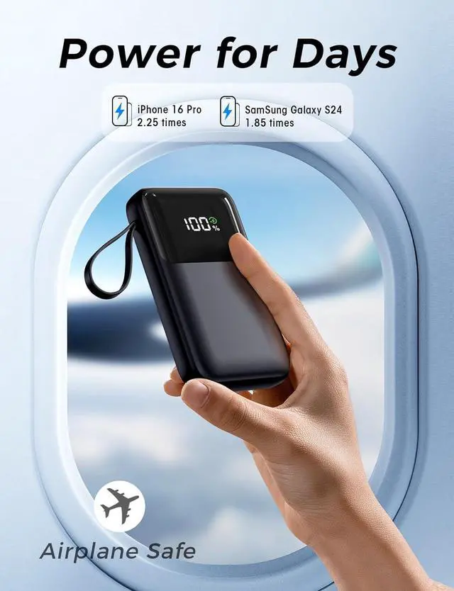 Alt view image 6 of 7 - Portable Charger with Built in Cable 15000mAh Power Bank 22.5W Fast Charging 6 Outputs Slim Travel Essential Battery Pack with LED Display Compatible with iPhone 16/15/14/13  iPad etc