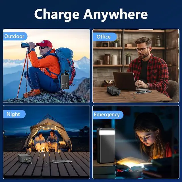 Alt view image 7 of 7 - Power Bank 60000mAh 22.5W Fast Charging Portable Charger with Flashlight 4 Outputs & 3 Inputs LED Display Huge Capacity External Battery Pack for Most Electronic Devices on The Market
