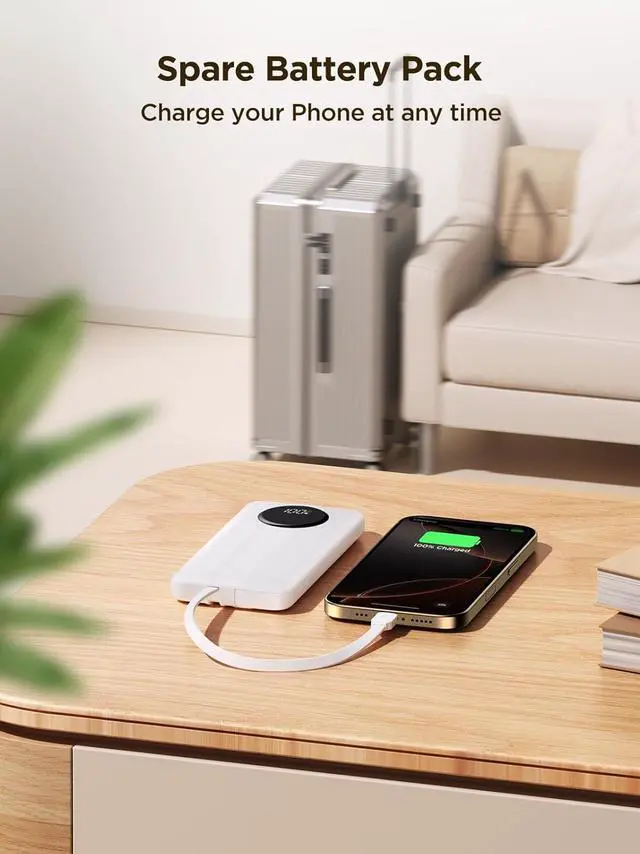 Alt view image 4 of 7 - Power Bank 10000mAh Portable Charger with Built in Cables Fast Charging 22.5W USB-C in/Out Slim Travel PowerBank Battery Pack for iPhone 16 15 14 13 12  Galaxy S24 A15 Android Phone