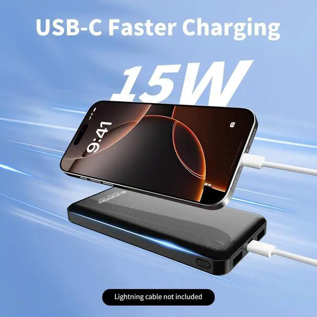 Alt view image 2 of 7 - 2-Pack Portable Charger Slimmer 10000mAh 15W Power Bank USB C in&Out Fast Charging Battery Pack External Portable Power Bank for iPhone 16 15 14 13 12 iPad Airpods  S23 S22 Pixel etc