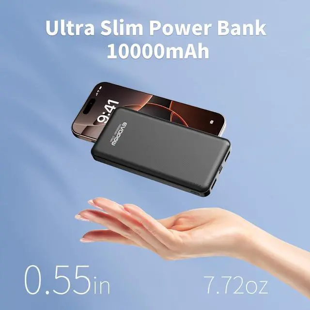 Alt view image 3 of 7 - 2-Pack Portable Charger Slimmer 10000mAh 15W Power Bank USB C in&Out Fast Charging Battery Pack External Portable Power Bank for iPhone 16 15 14 13 12 iPad Airpods  S23 S22 Pixel etc