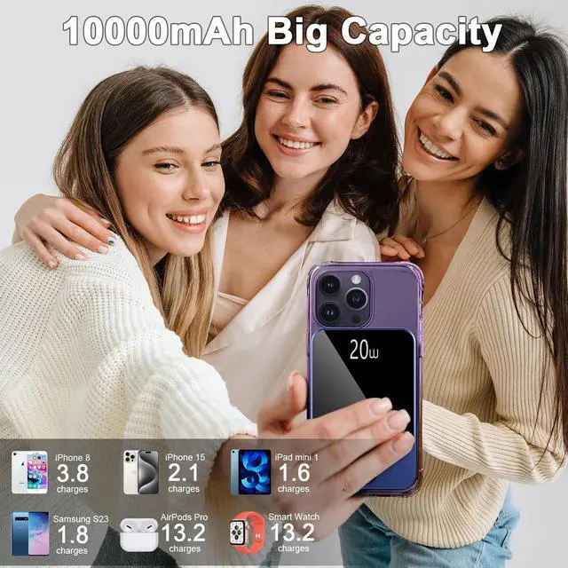 Alt view image 4 of 7 - Magnetic Portable Charger 10000mAh Power Bank with PD 20w Fast Charging USB C in&Out Battery Pack Compatible with Mag-Safe for iPhone 16/15/14/13/12 Pro/Pro Max Series  Android and More