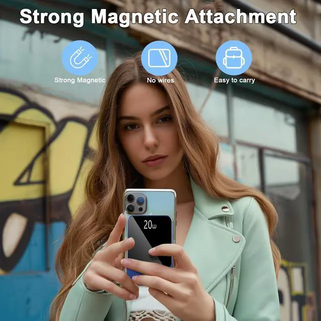 Alt view image 5 of 7 - Magnetic Portable Charger 10000mAh Power Bank with PD 20w Fast Charging USB C in&Out Battery Pack Compatible with Mag-Safe for iPhone 16/15/14/13/12 Pro/Pro Max Series  Android and More