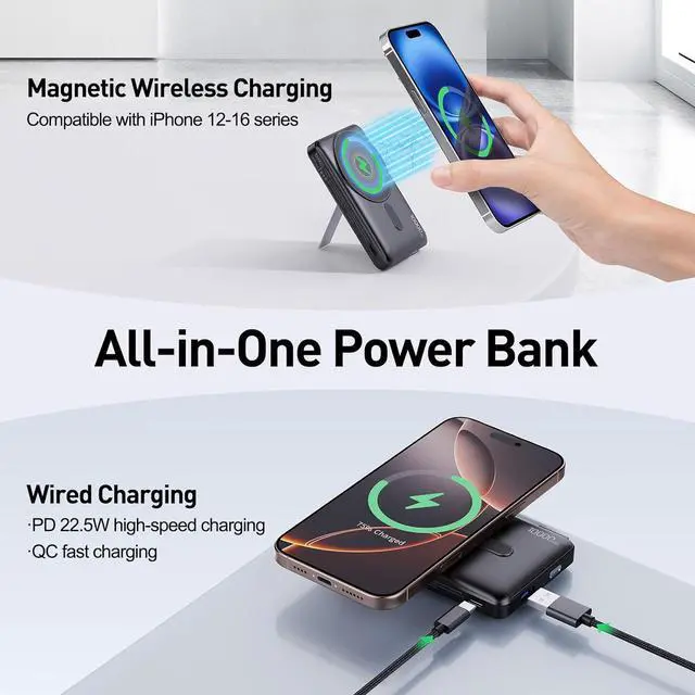 Alt view image 3 of 7 - 2025 Latest Magnetic Wireless Portable Charger Power Bank - 10000mAh Mag-Safe 22.5W PD Fast Max Charging with Built-in LED Display Magnetic Battery Pack for iPhone 16/15/14/13/12/Pro/Mini/Pro Max