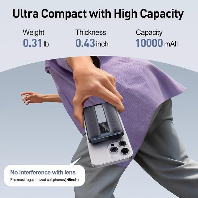 Alt view image 7 of 7 - 2025 Latest Magnetic Wireless Portable Charger Power Bank - 10000mAh Mag-Safe 22.5W PD Fast Max Charging with Built-in LED Display Magnetic Battery Pack for iPhone 16/15/14/13/12/Pro/Mini/Pro Max
