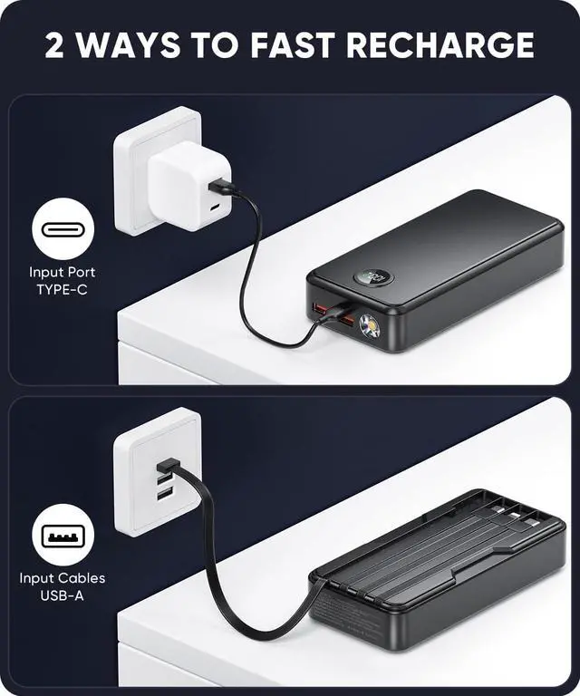 Alt view image 5 of 6 - Power Bank 40000mAh Portable Charger 22.5W with 5 Outputs & 2 Inputs LED Display Equipped with Flashlight External Battery Pack for iPhone 16/15/14  Etc