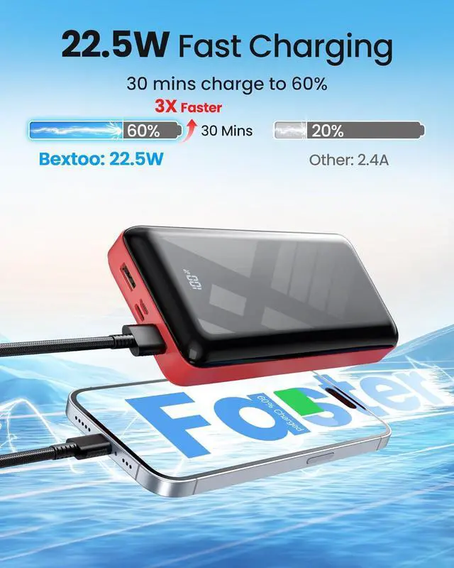 Alt view image 3 of 7 - Portable Charger Power Bank 50000mAh 22.5W Fast Charging Battery Pack USB C Quick Charge 3 Outputs & 2 Inputs LED Display External Cell Phone Battery Bank for iPhone 16/15/14/13  Android