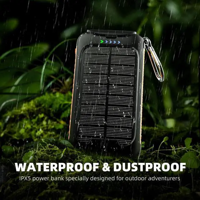 Alt view image 3 of 6 - Solar Charger Power Bank 49800mAh - Portable Fast Charging Power Bank with Type-C & Dual USB Ports Compatible with iPhone  & More Waterproof Solar Panel for Camping Hiking and Outdoor Use
