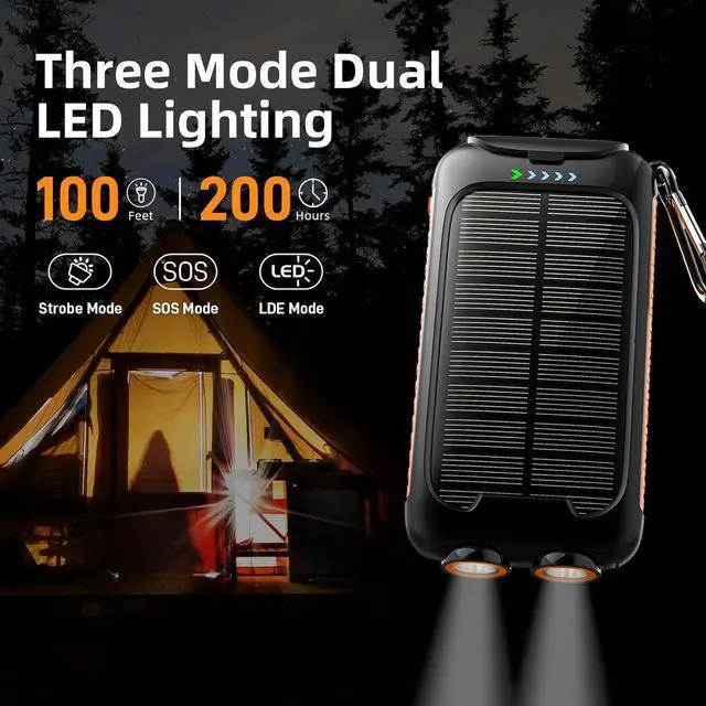 Alt view image 4 of 6 - Solar Charger Power Bank 49800mAh - Portable Fast Charging Power Bank with Type-C & Dual USB Ports Compatible with iPhone  & More Waterproof Solar Panel for Camping Hiking and Outdoor Use