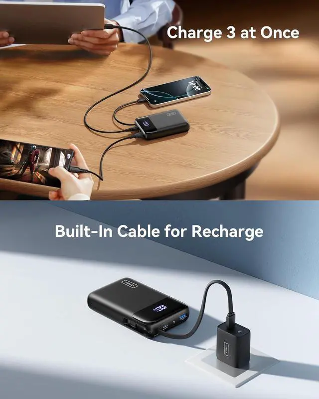 Alt view image 6 of 7 - 45W Portable Charger Smallest 20000mAh Power Bank with Build in USB-C Cable Fast Charging USB C in&Out Battery Pack Travel Phone Charger for iPhone 16 15  S25 S24 Google iPad etc