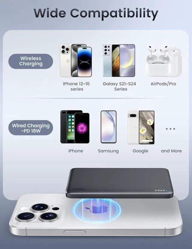 Alt view image 6 of 7 - for Magsafe Portable Charger [0.3 Ultra Slim] Magnetic Power Bank [Alloy-Made] 5000mAh Wireless Portable Charger USB C Battery Pack 18W Fast Charging for iPhone  (Grey)