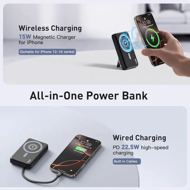 Alt view image 4 of 7 - 2025 Latest Magnetic Wireless Power Bank 16800mAh Portable Charger with 2 Built in Cables LED Display Magnetic Battery Pack Travel Essentials for iPhone 16/15/14/13/12/Pro/Mini/Pro Max Andriod