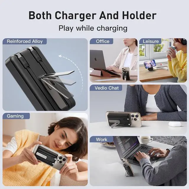 Alt view image 6 of 7 - 2025 Latest Magnetic Wireless Power Bank 16800mAh Portable Charger with 2 Built in Cables LED Display Magnetic Battery Pack Travel Essentials for iPhone 16/15/14/13/12/Pro/Mini/Pro Max Andriod