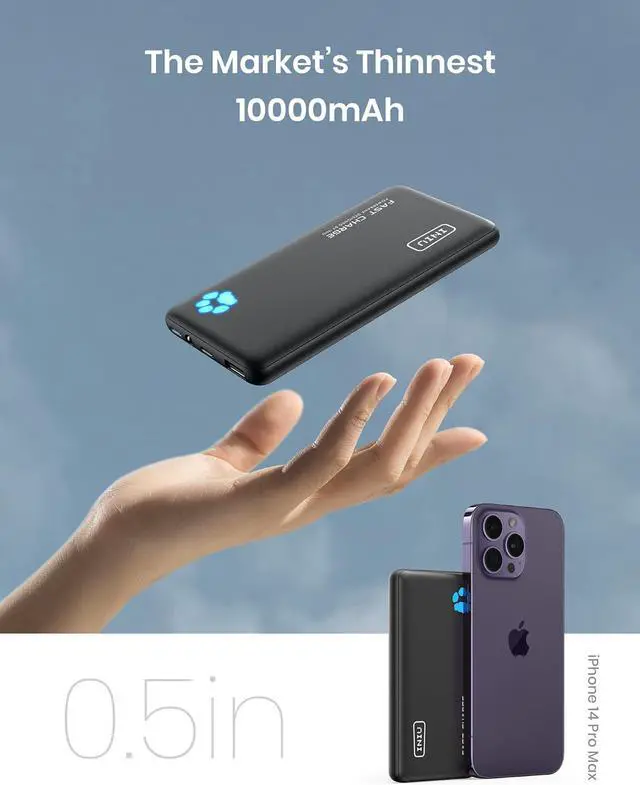 Alt view image 5 of 7 - Portable Charger 20W PD3.0 Fast Charging Slimmest 10000mAh Power Bank USB C in/Out QC4+ Battery Pack Portable Phone Charger for iPhone 16 15 14 13 12 Pro  S22 S21 Google AirPods iPad