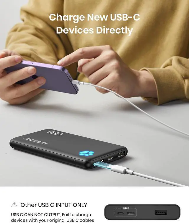 Alt view image 3 of 7 - Portable Charger 20W PD3.0 Fast Charging Slimmest 10000mAh Power Bank USB C in/Out QC4+ Battery Pack Portable Phone Charger for iPhone 16 15 14 13 12 Pro  S22 S21 Google AirPods iPad