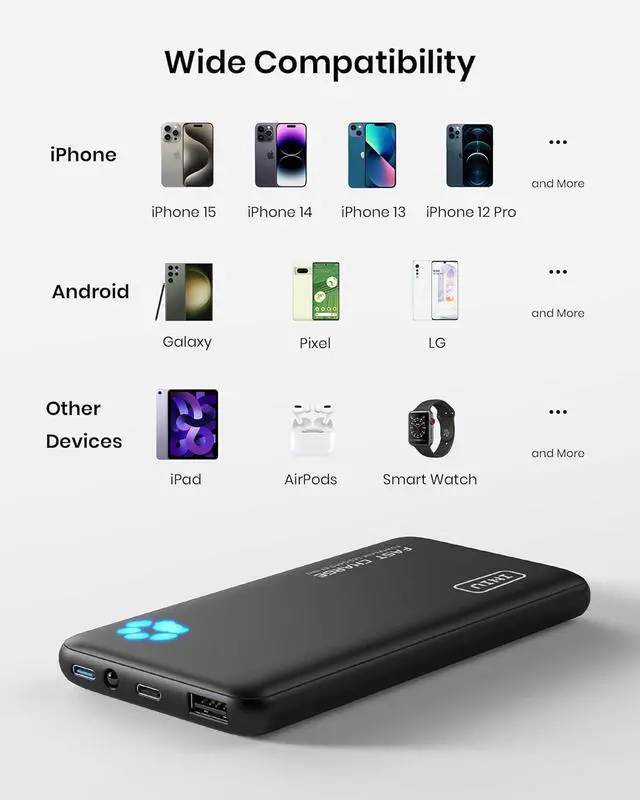 Alt view image 7 of 7 - Portable Charger 20W PD3.0 Fast Charging Slimmest 10000mAh Power Bank USB C in/Out QC4+ Battery Pack Portable Phone Charger for iPhone 16 15 14 13 12 Pro  S22 S21 Google AirPods iPad