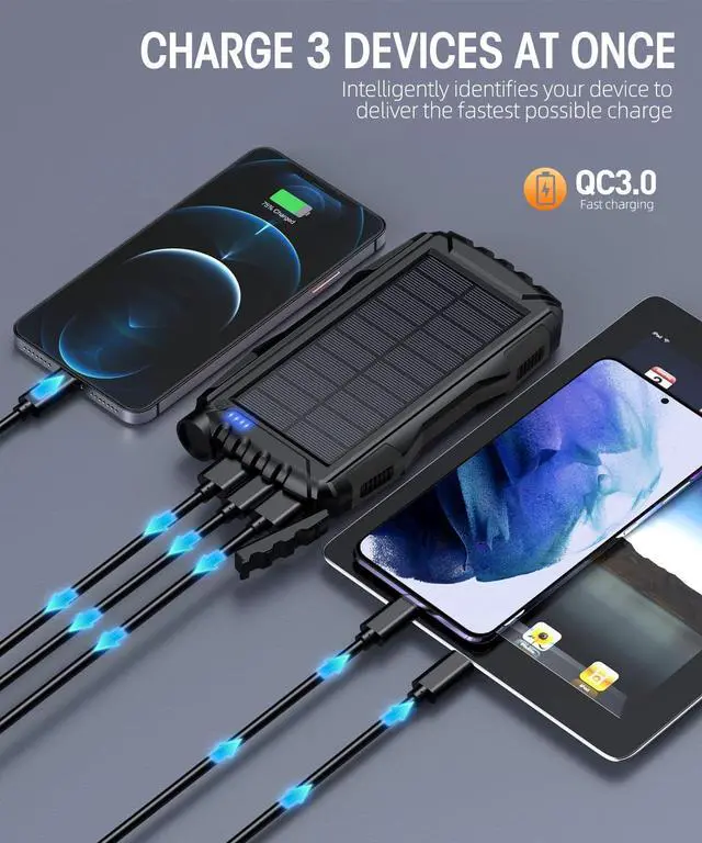 Alt view image 3 of 7 - Power-Bank-Solar-Charger - 42800mAh Portable Charger Solar Power Bank External Battery Pack 5V3.1A Qc 3.0 Fast Charger Built-in Super Bright Flashlight (Deep Black)