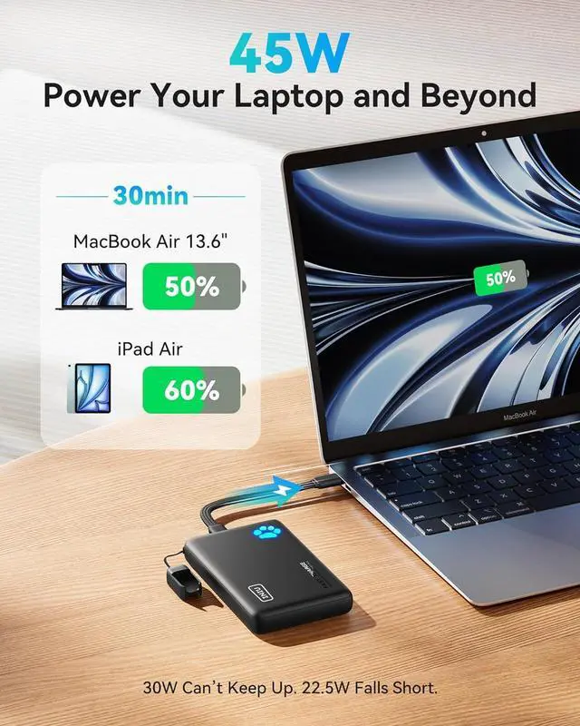 Alt view image 4 of 7 - Portable Charger Lightest 10000mAh 45W PD Power Bank USB C in&Out Fast Charging Battery Pack External Phone Powerbank Compatible with iPhone 16 15 14 13  S22 S21 Google iPad etc