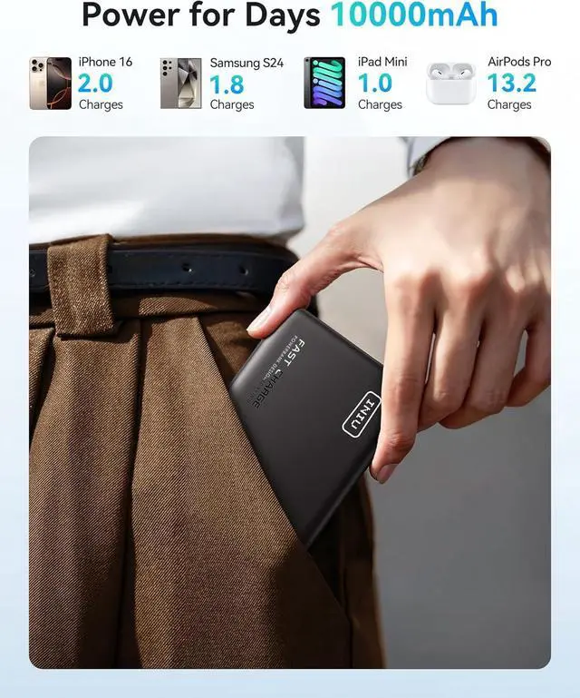 Alt view image 6 of 7 - Portable Charger Lightest 10000mAh 45W PD Power Bank USB C in&Out Fast Charging Battery Pack External Phone Powerbank Compatible with iPhone 16 15 14 13  S22 S21 Google iPad etc