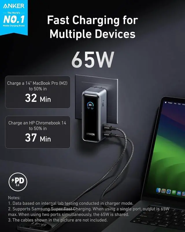 Alt view image 2 of 6 - Prime Power Bank 9 600mAh Battery Pack with 65W Output Built-in AC Plug Supports PD 3.0 and PPS 30W Fast Recharging Sleek Portable Charger for MacBook Pro iPhone 15 Series Galaxy iPad