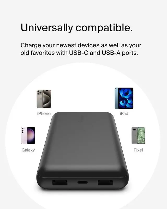 Alt view image 5 of 7 - Portable Charger USB-C Power Bank 20 000mAh w/ 2 USB-A Ports 15W w/ Type-A to Type-C Cable for iPhone 16 16 Plus 16 Pro 16 Pro Max  Galaxy S25 Galaxy S24 Pixel 9 & More - Black