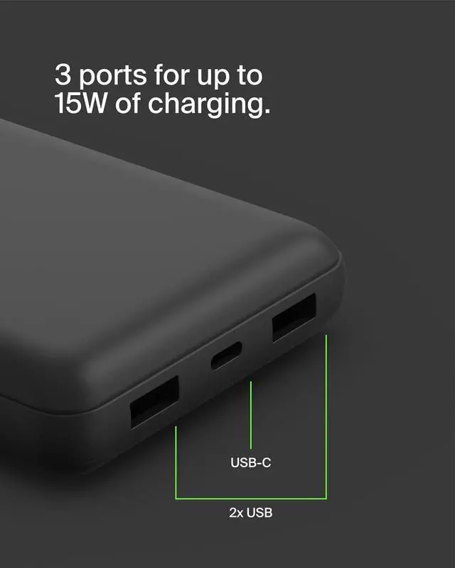 Alt view image 6 of 7 - Portable Charger USB-C Power Bank 20 000mAh w/ 2 USB-A Ports 15W w/ Type-A to Type-C Cable for iPhone 16 16 Plus 16 Pro 16 Pro Max  Galaxy S25 Galaxy S24 Pixel 9 & More - Black