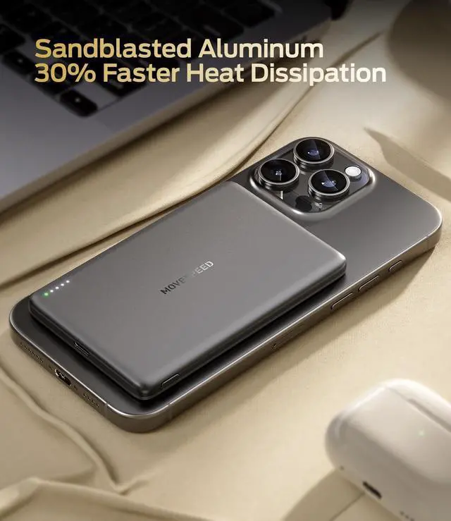 Alt view image 4 of 7 - 0.3 Ultra Slim MagSafe Portable Charger 5 000mAh Magsafe Battery Pack Magnetic Power Bank for Dual Use with a USB C Cable/Port for iPhone 16/15/14/13/12 Glacier Gray