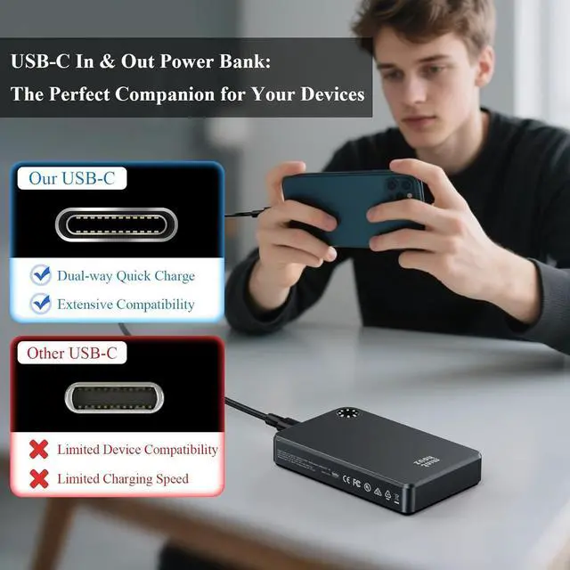 Alt view image 4 of 7 - Magnetic Power Bank Ultra Slim 10000mAh Qi2 Certified 20W Ultra Fast Compatible MagSafe Cell Phone Case Ergonomic Design Compatible with iPhone 16 15 14 13 12 Airpods  Google etc