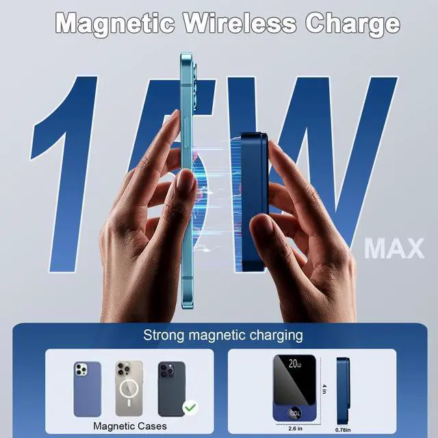 Alt view image 2 of 7 - Magnetic Portable Charger 10000mAh Power Bank with PD 20w Fast Charging USB C in&Out Battery Pack Compatible with Mag-Safe for iPhone 16/15/14/13/12 Pro/Pro Max Series  Android and More