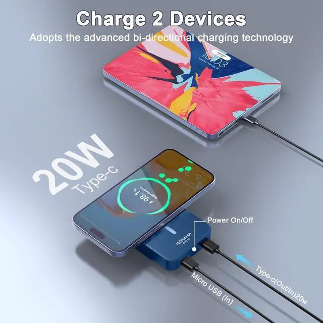Alt view image 3 of 7 - Magnetic Portable Charger 10000mAh Power Bank with PD 20w Fast Charging USB C in&Out Battery Pack Compatible with Mag-Safe for iPhone 16/15/14/13/12 Pro/Pro Max Series  Android and More