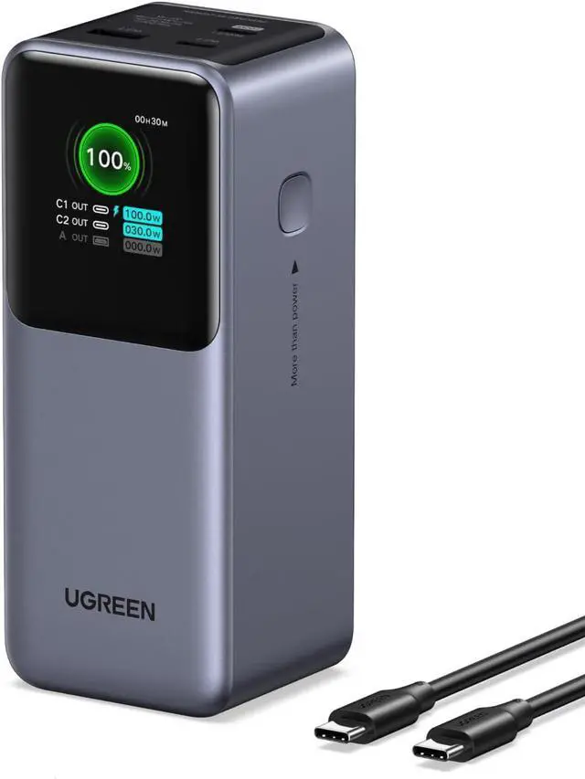 Main image of UGREEN Nexode Power Bank 20000mAh 130W Portable Charger 72Wh PD Fast Charging 3-Port USB C Battery Pack with TFT Smart Display for MacBook/iPad/iPhone 16/Samsung S24 and More