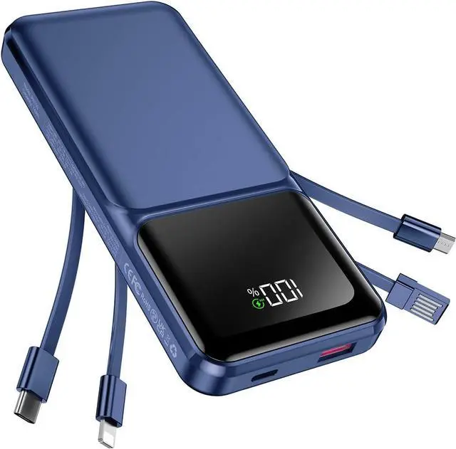 Main image of Portable Charger with Built in Cable - 20000mAh Fast Charging Slim 22.5W Power Bank USB C LED Display Battery Pack 5 Outputs & 3 Inputs for Travel Essentials iPhone  Android Phones Tablets etc