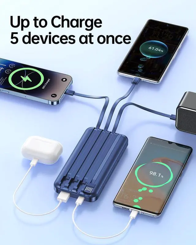 Alt view image 5 of 7 - Portable Charger with Built in Cable - 20000mAh Fast Charging Slim 22.5W Power Bank USB C LED Display Battery Pack 5 Outputs & 3 Inputs for Travel Essentials iPhone  Android Phones Tablets etc