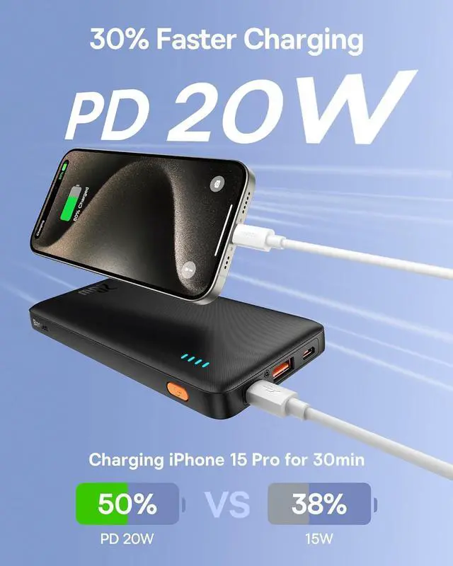 Alt view image 2 of 7 - Portable Charger 20W PD QC Power Bank Fast Charging 10000mAh Slim Battery Pack Charger Portable with USB C in&Out for iPhone 15 14 13 12 11  S23 S22 Google LG iPad
