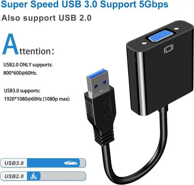 Alt view image 4 of 7 - USB to VGA Adapter USB 3.0 to VGA Adapter Multi-Display Video Converter- PC Laptop Windows 7/8/8.1/10 Desktop  Laptop  PC  Monitor  Projector  HDTV