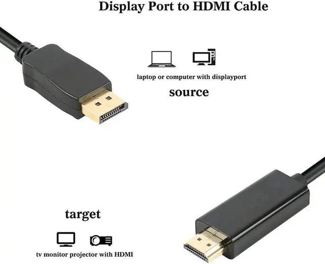 Alt view image 4 of 5 - isptewhie DisplayPort to HDMI HDTV Cable 6 feet  Gold-Plated DisplayPort DP to HDMI Cable Male to Male Adapter 1080P Support Video and Audio for DELL  HP  ASUS