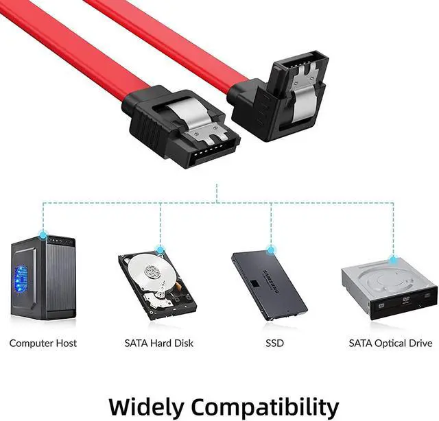 Alt view image 5 of 6 - isptewhie SATA III Cable 3-Pack  SATA III 6Gbps 7pin Female to Female 90 Degree Right Angle Data Cable 18 Inch Compatible for SATA HDD  SSD  CD Driver  CD Writer - Red