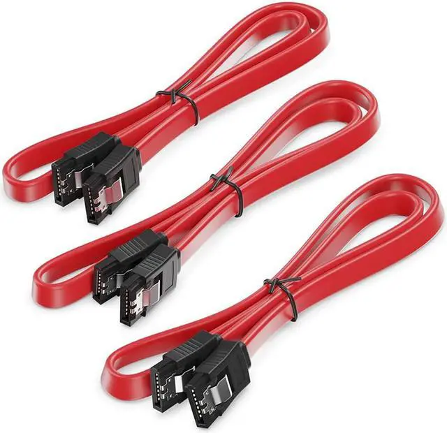 Alt view image 3 of 7 - isptewhie SATA Cable III 3 Pack SATA Cable III 6Gbps Straight HDD SDD Data Cable with Locking Latch 18 Inch Compatible for SATA HDD  SSD  CD Driver  CD Writer - Red