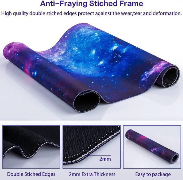 Alt view image 2 of 7 - isptewhie Gaming Mouse Pad  Extended Mouse Pad  31.5x15.7inch Large Mouse Pad for Desk Pad with Non-Slip Base and Stitched Edge for Home Office Gaming Work  Galaxy Print