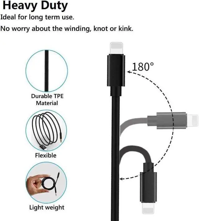 Alt view image 2 of 7 - Aux Cord for iPhone in Car Lightning to 3.5mm Aux Stereo Audio Cable 3.3FT Adapter Compatible with iPhone 13/12/11/XS/XR/X/8/7 for Car Home Stereo  Speaker  Headphone  - Black 3.3 ft.