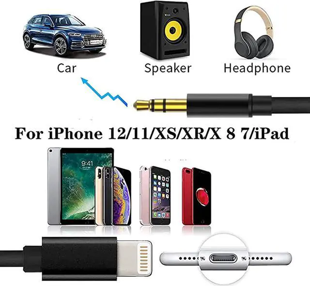 Alt view image 6 of 7 - Aux Cord for iPhone in Car Lightning to 3.5mm Aux Stereo Audio Cable 3.3FT Adapter Compatible with iPhone 13/12/11/XS/XR/X/8/7 for Car Home Stereo  Speaker  Headphone  - Black 3.3 ft.