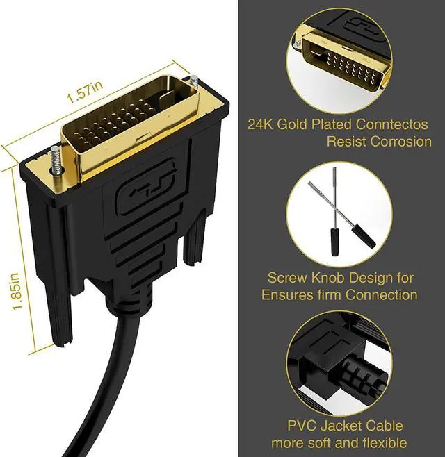 Alt view image 2 of 7 - isptewhie DisplayPort to DVI Cable  6 Feet DP to DVI Gold Plated Adapter Cord  Compatible with PC  Laptop  HDTV  Projector  Monitor and More  Black