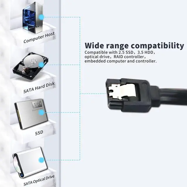 Alt view image 5 of 6 - isptewhie 3Pack SATA III Cable 90 Degree Right Angle and Straight 6Gbps Cable with Locking Latch for HDD/SSD/CD and DVD Drives 50cm 18inches in Black
