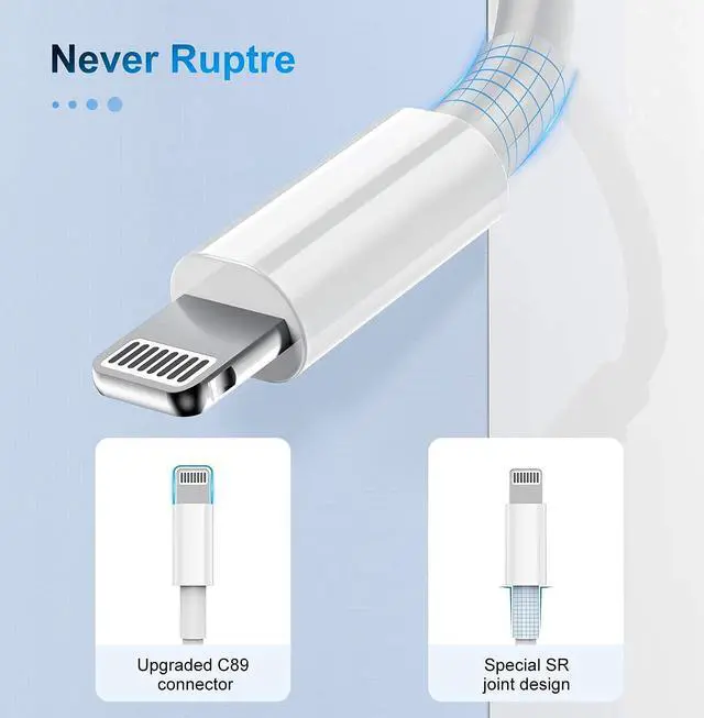 Alt view image 7 of 7 - isptewhie 3 Pack Apple MFi Certified iPhone Charger Cable  Apple Lightning to USB Cable Cord  2.4A Fast Charging Apple Phone Long Chargers for iPhone 12/11/11Pro/11Max/ X/XS/XR/XS Max/8/7/ 3ft  White
