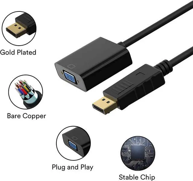 Alt view image 2 of 6 - isptewhie DisplayPort (DP) to VGA Adapter,1080P Gold-Plated Display Port to VGA Adapter (Male to Female) for Computer, Desktop, Laptop, PC, Monitor, Projector, HDTV-Black