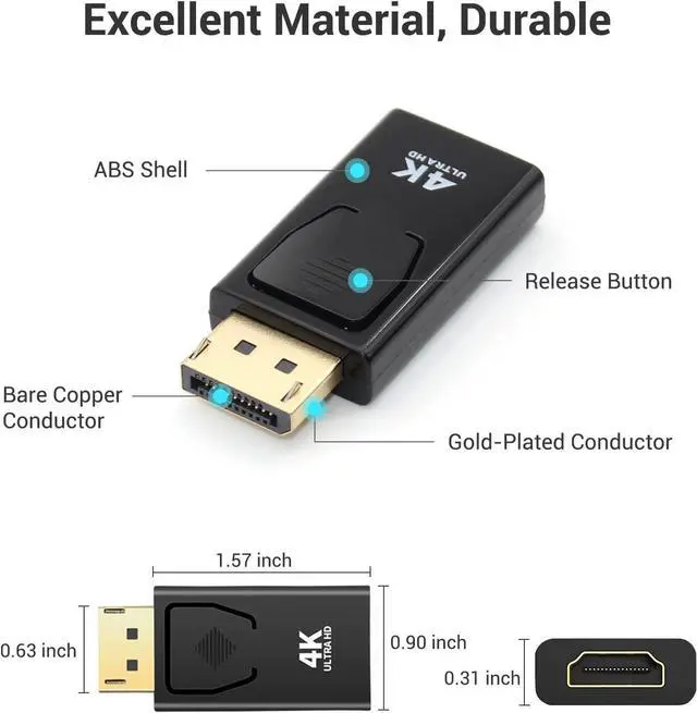 Alt view image 3 of 6 - isptewhie 4K DisplayPort to HDMI Adapter 2 Pack, Display Port to HDMI (Monitor) Converter,DP Male to HDMI Female Connectors Gold-Plated for HP Laptop,PC,Computer,HDTV, Projector, Desktop