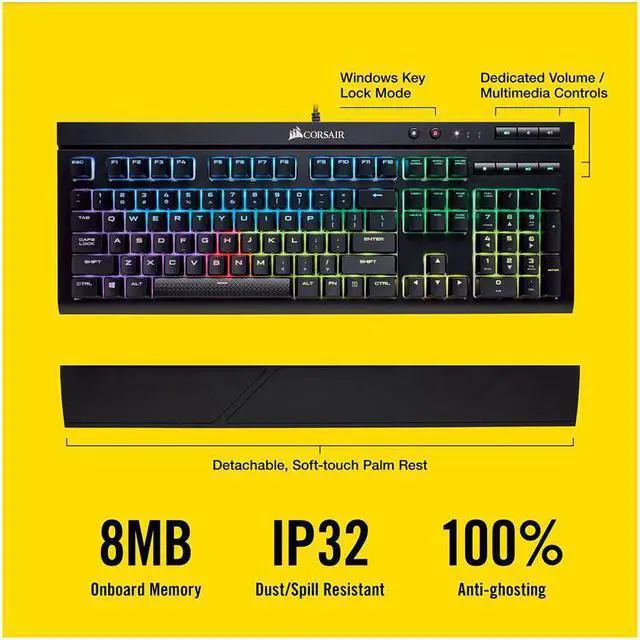 Alt view image 4 of 7 - CORSAIR K68 RGB Mechanical Gaming Keyboard, Backlit RGB LED, Cherry MX Blue, Dust and Spill Resistant